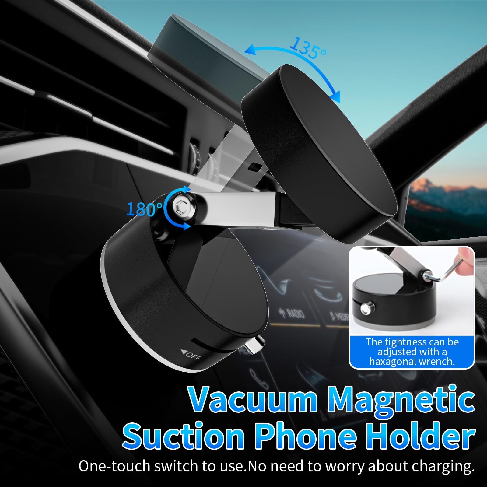 Vacuum Magnetic Suction Phone Holder, Car Suction Cup Phone Mount Stand, Foldable & Retractable Magnetic Holder For Car/Gym/Mirr